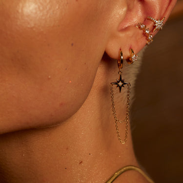 Starburst Chain Drop Hoop Earrings