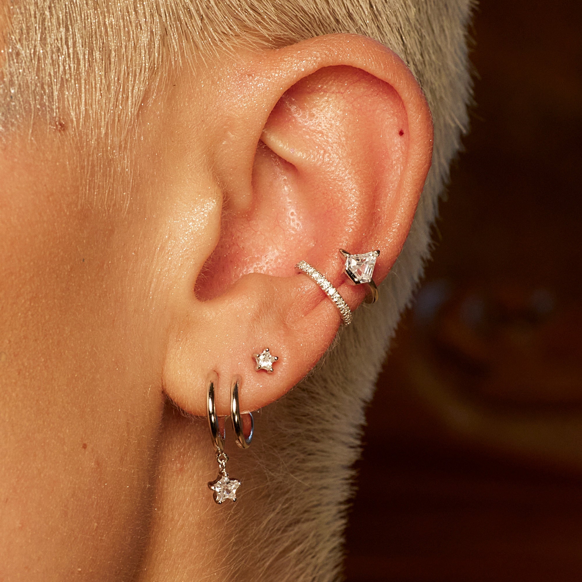 Illusion Hoop Earrings with Star Drop