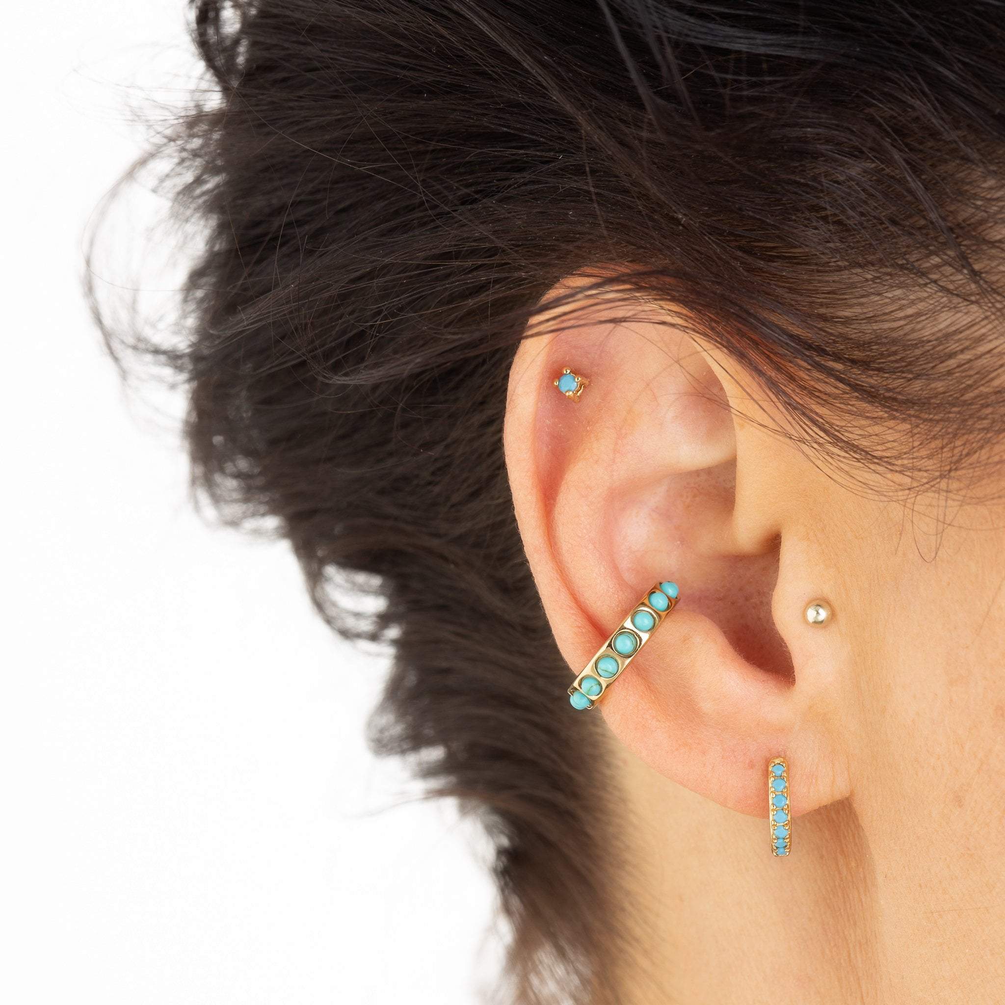  Turquoise Stone Huggie and Tiny Stud Set of Earrings - by Scream Pretty