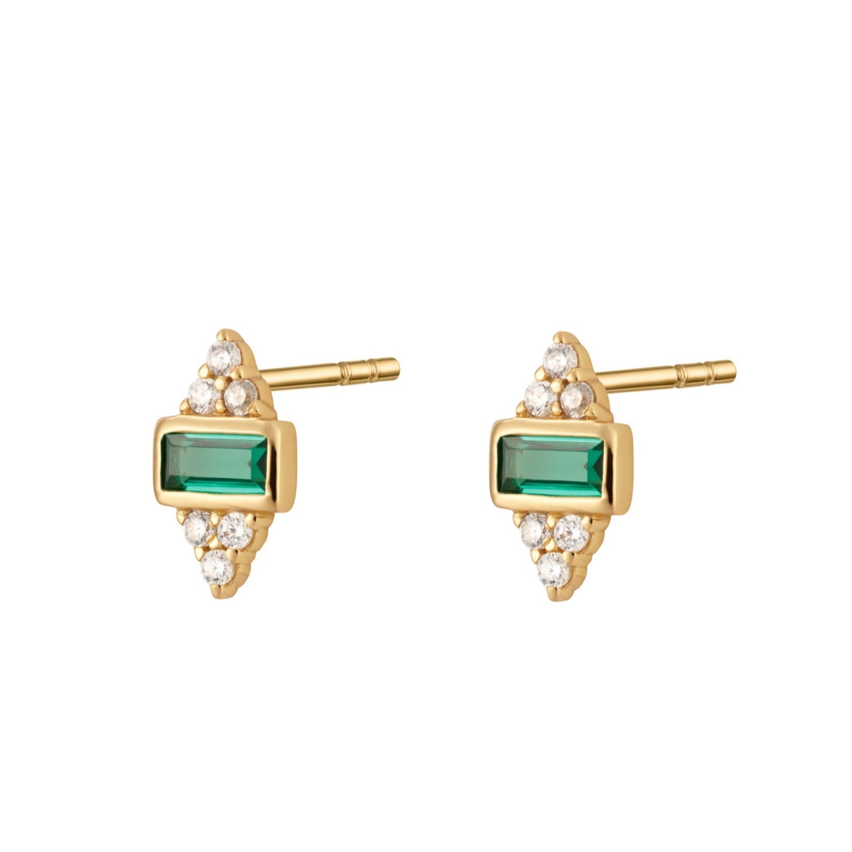 Audrey Huggie Earrings with Green Stones by Scream Pretty