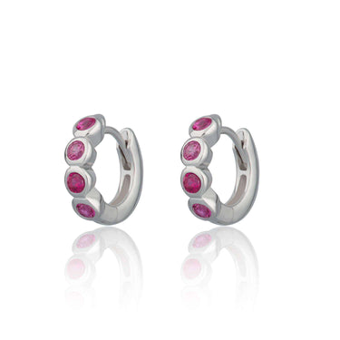  Bezel Huggie Earrings with Ruby Pink Stones - by Scream Pretty