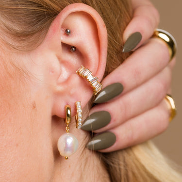 Large Pearl Huggie Hoop Earrings