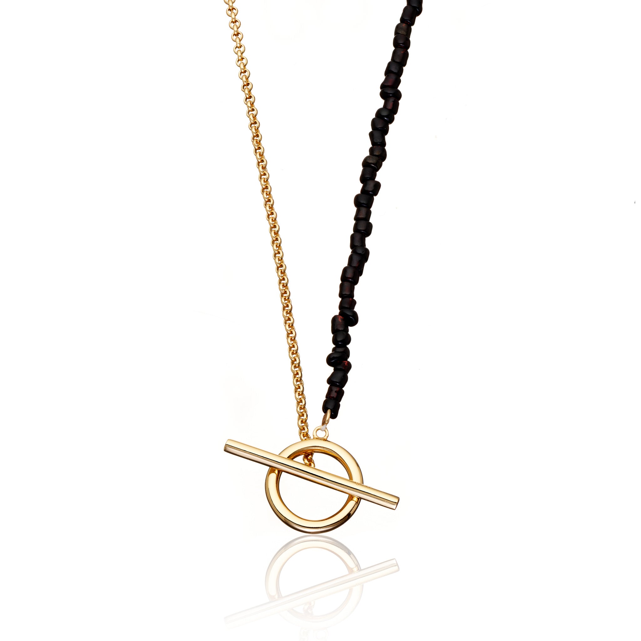 Black Bead and Chain T-Bar Necklace by Scream Pretty