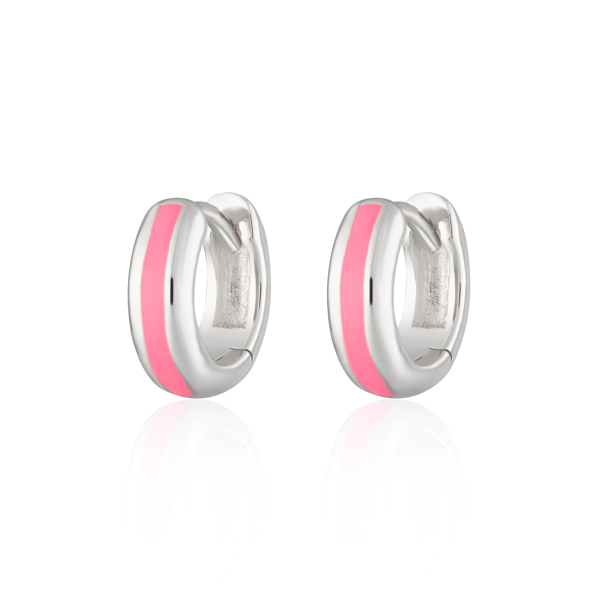 Candy Stripe Huggie Earrings in Neon Pink by Scream Pretty