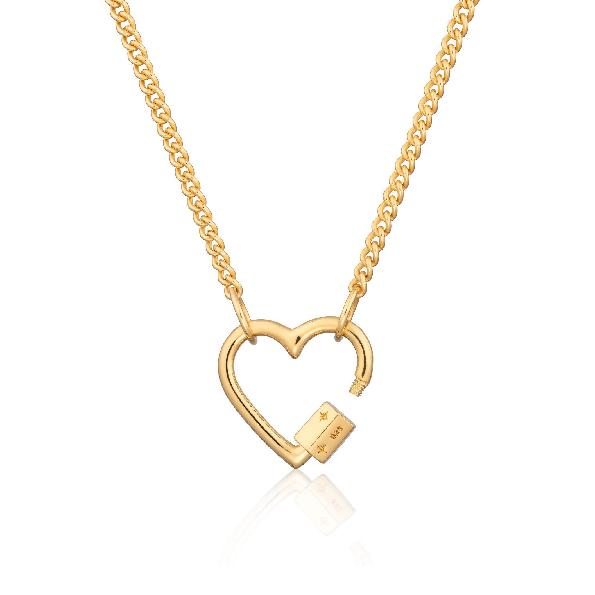 FLOLA Gold Plated Heart Necklace For Women Carabiner Lock Lightning Bolt  Necklace Zirconia Copper Punk Statement Jewelry nker30