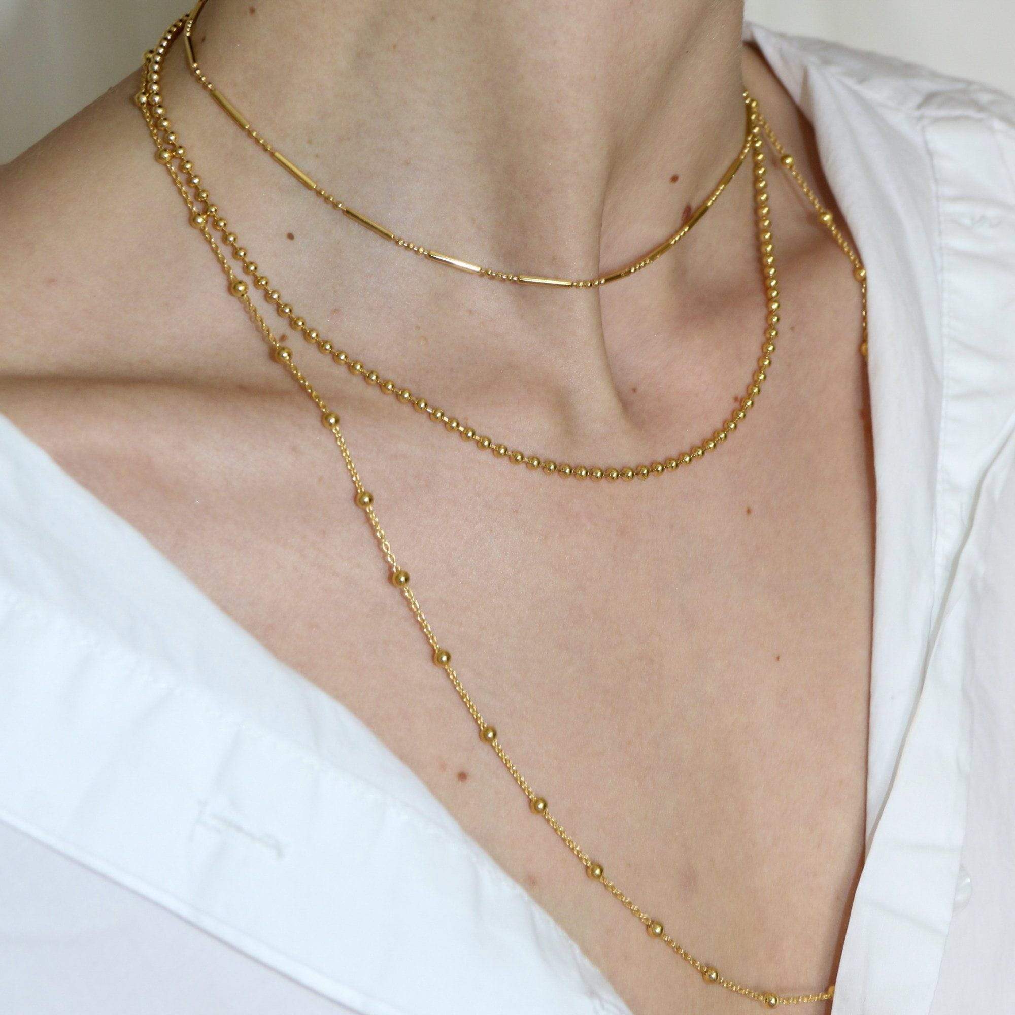  Layering Set - Bamboo Choker, Ball Chain and Long Satellite Necklace Set - by Scream Pretty
