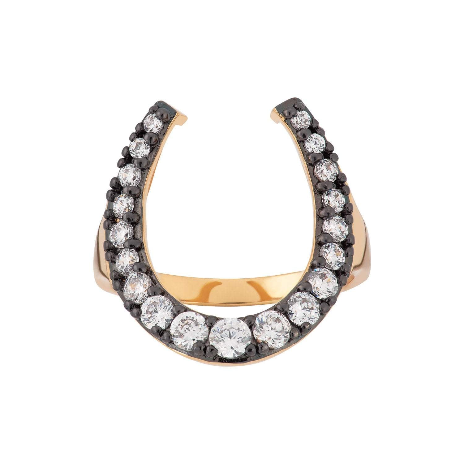  Black Horseshoe Ring with Clear Stones - by Scream Pretty