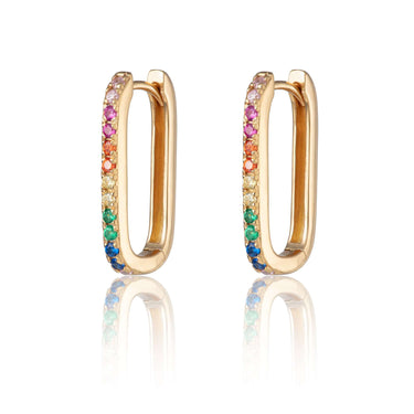  Oval Hoop Earrings with Rainbow Stones - by Scream Pretty