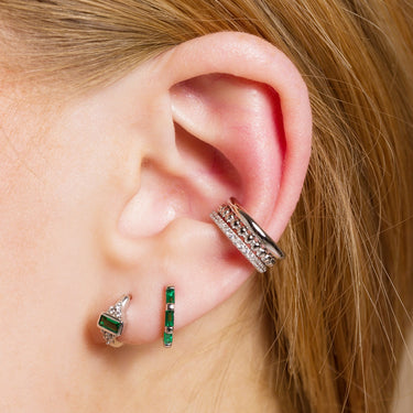 Baguette Huggie Earrings with Green Stones by Scream Pretty