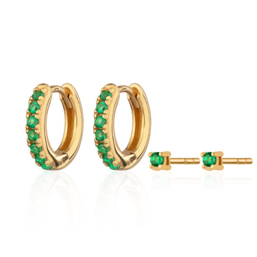 Green Stone Huggie and Tiny Stud Earring Set by Scream Pretty