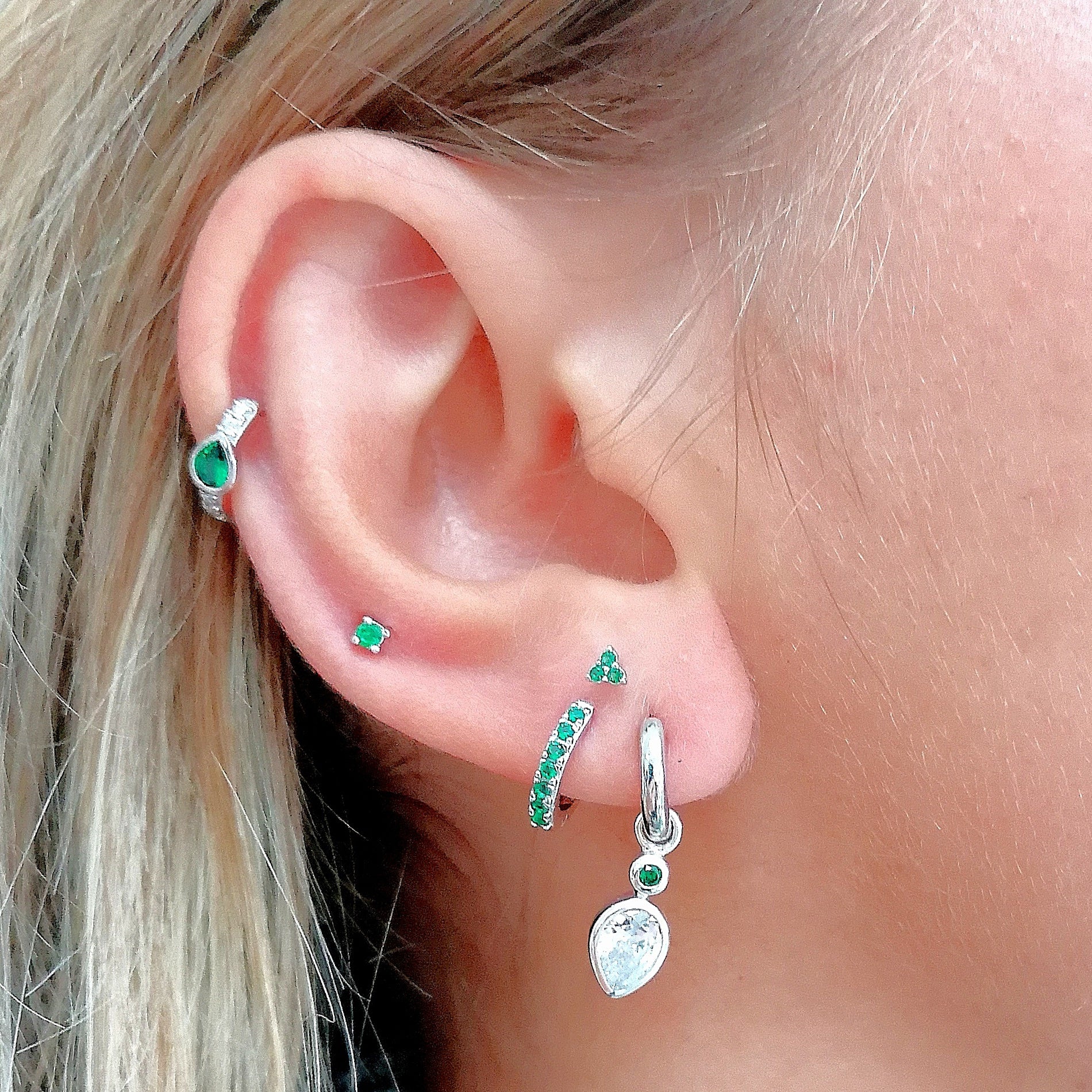 Green Stone Huggie and Tiny Stud Earring Set by Scream Pretty