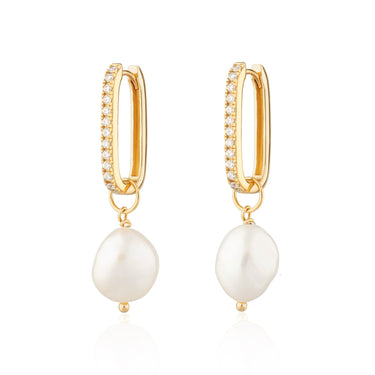  Hannah Martin Sparkle Oval Hoop Earrings with Baroque Pearls - by Scream Pretty