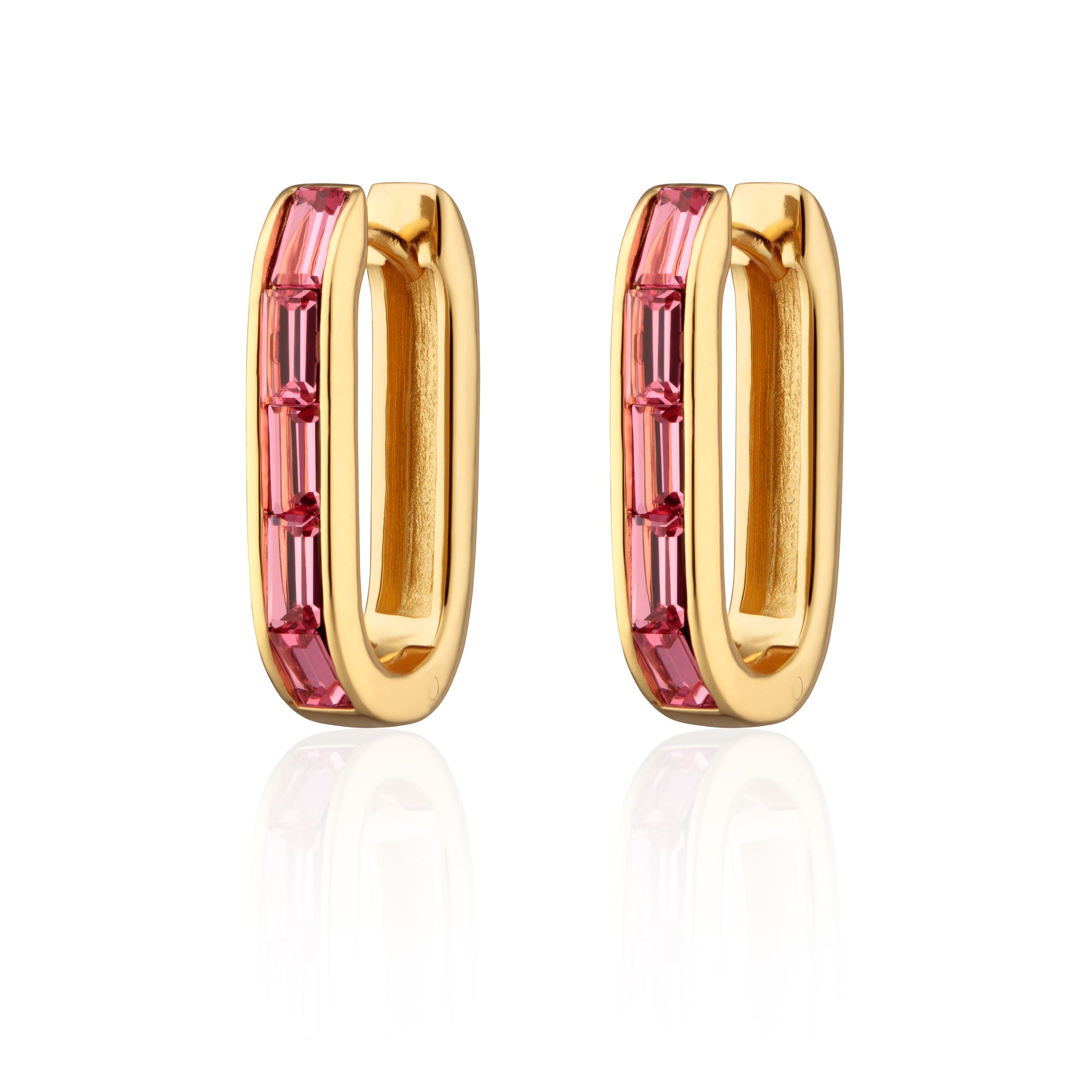 Oval Baguette Hoop Earrings with Pink Stones