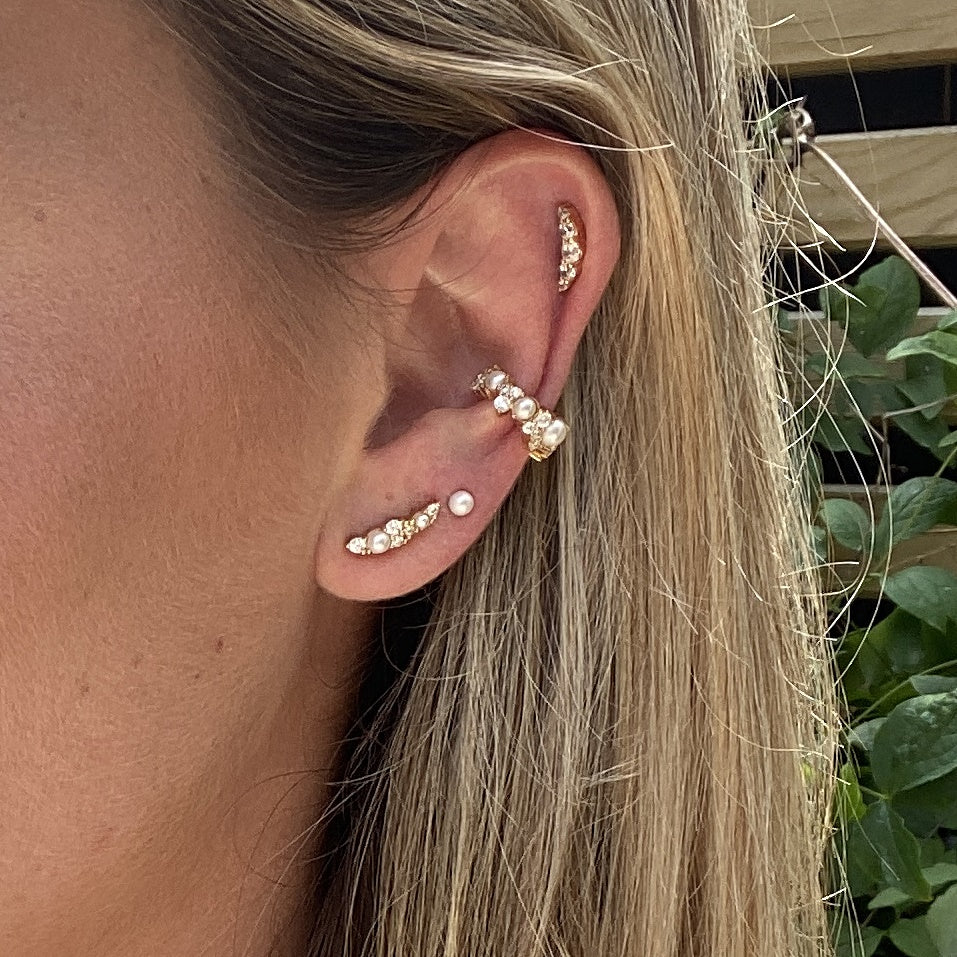 Hannah Martin Pearl Ear Climber Stud Earrings by Scream Pretty