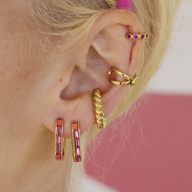 Oval Baguette Hoop Earrings with Pink Stones by Scream Pretty