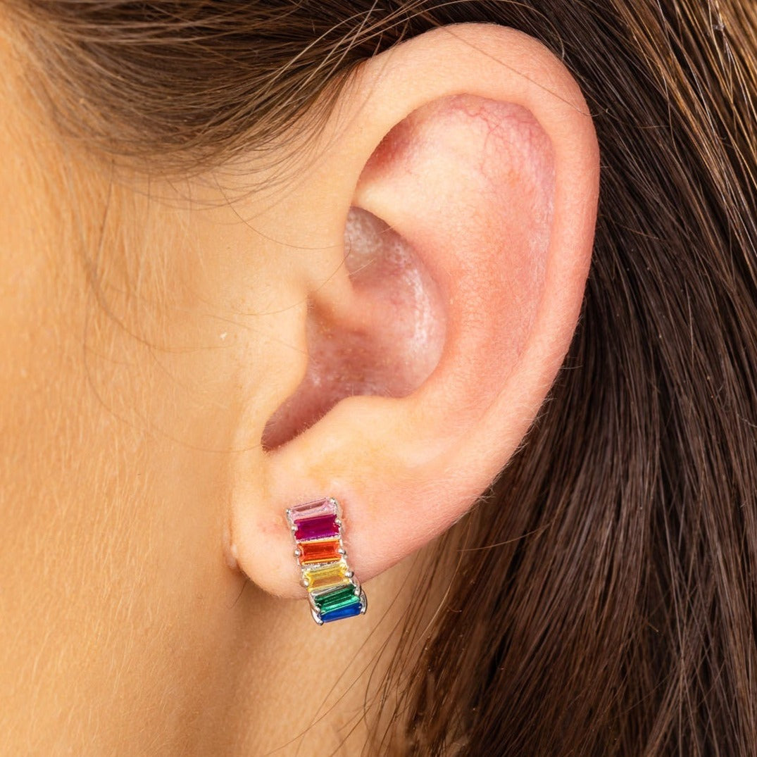 Rainbow Baguette Huggie Earrings by Scream Pretty