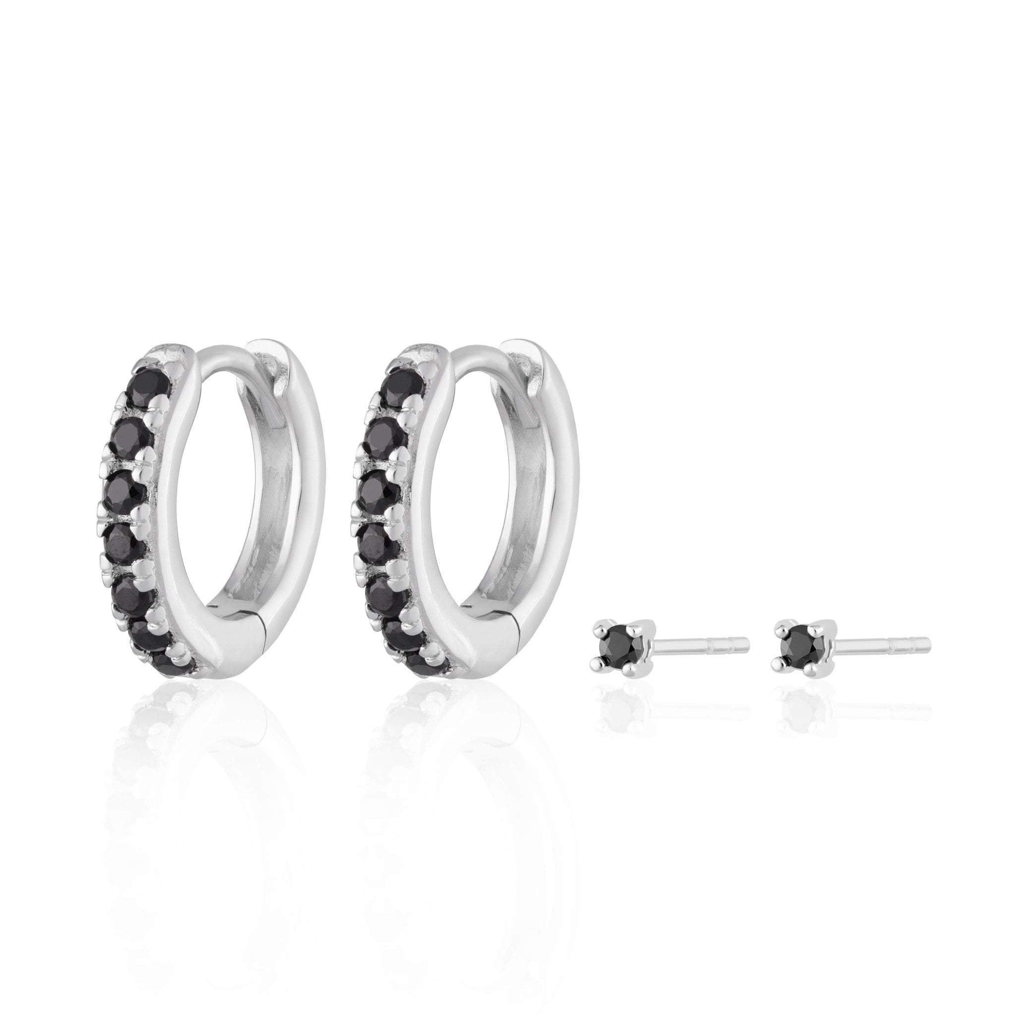  Black Stone Huggie and Tiny Stud Set of Earrings - by Scream Pretty