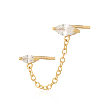 Droplet Double Stud Single Earring with Chain Connector