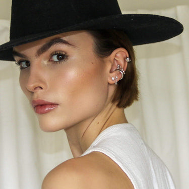  Droplet Double Stud Single Earring with Chain Connector - by Scream Pretty
