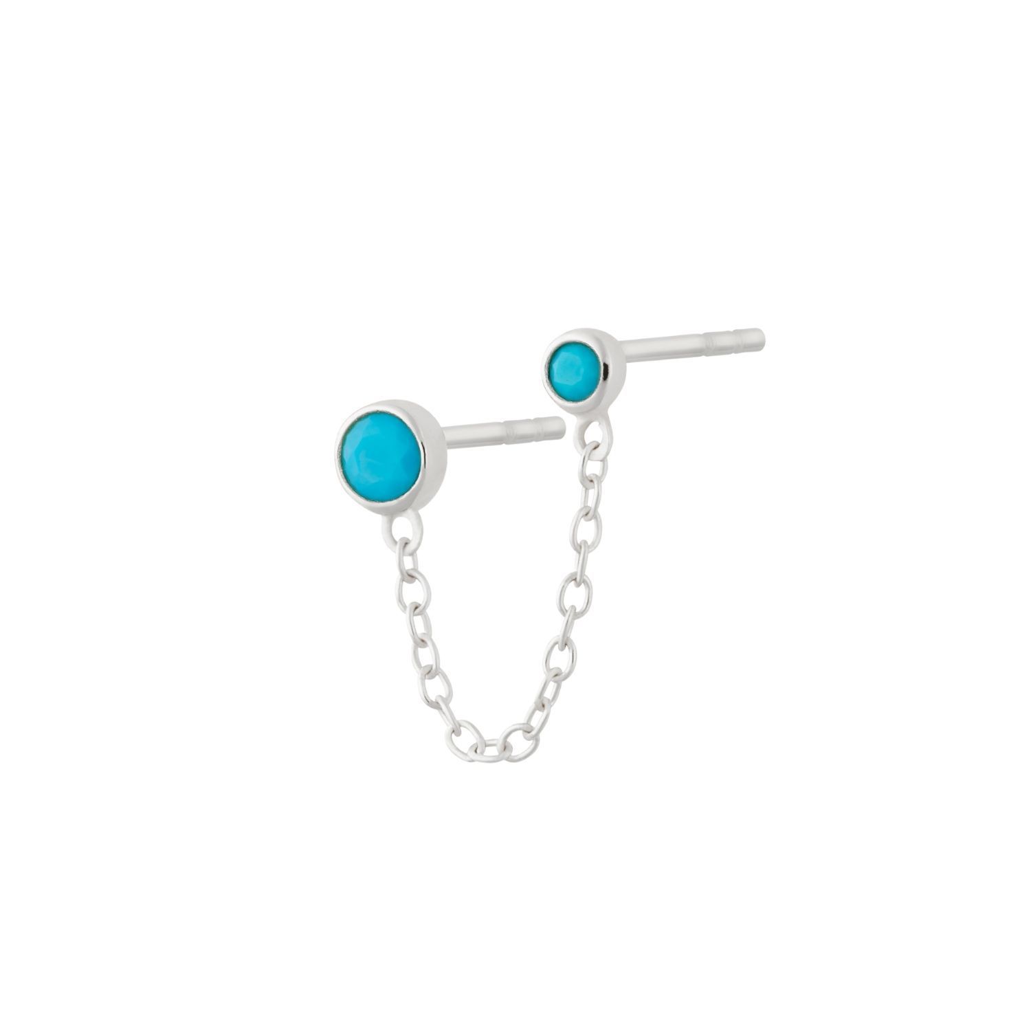  Turquoise Double Stud Single Earring with Chain Connector - by Scream Pretty