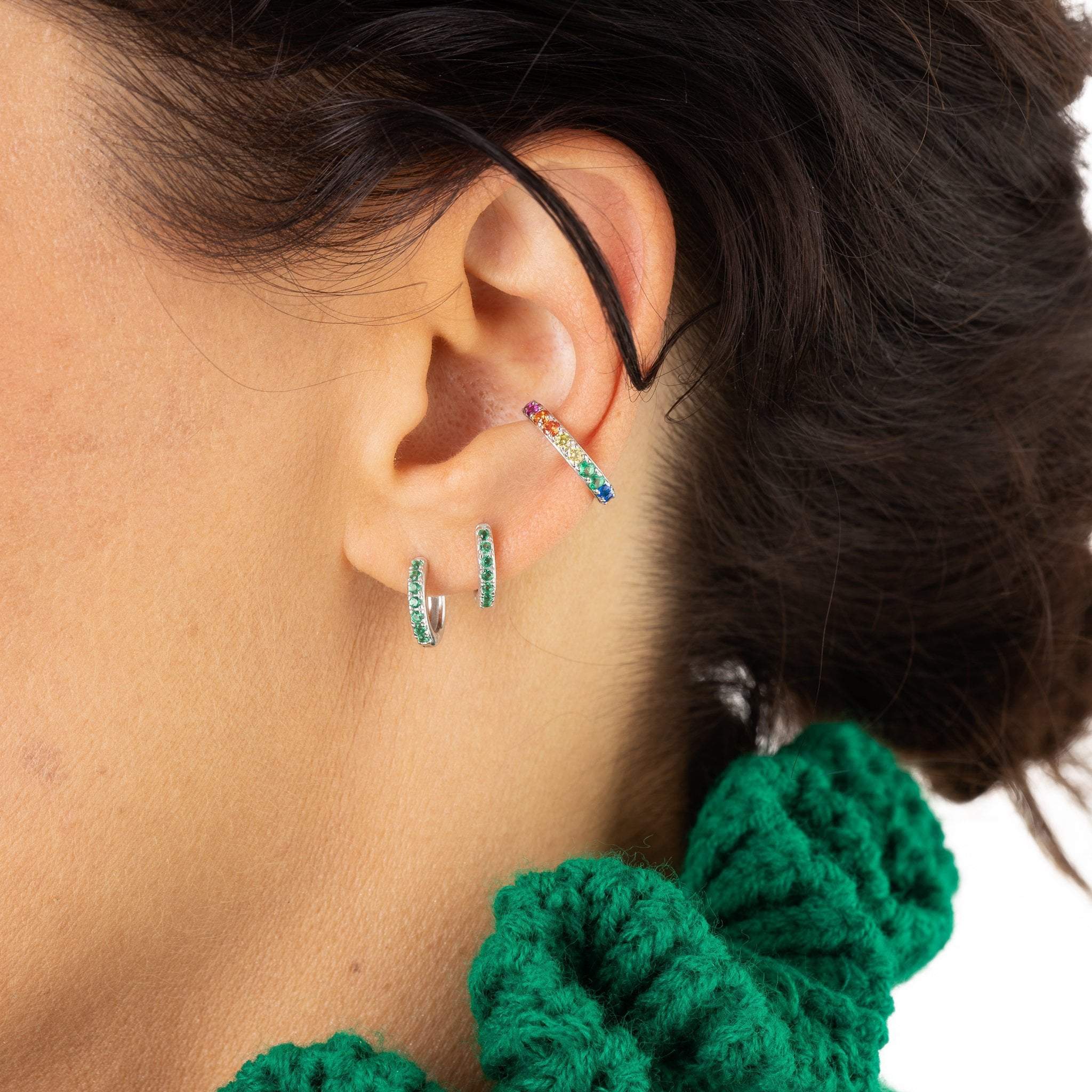  Huggie Earrings with Green Stones - by Scream Pretty