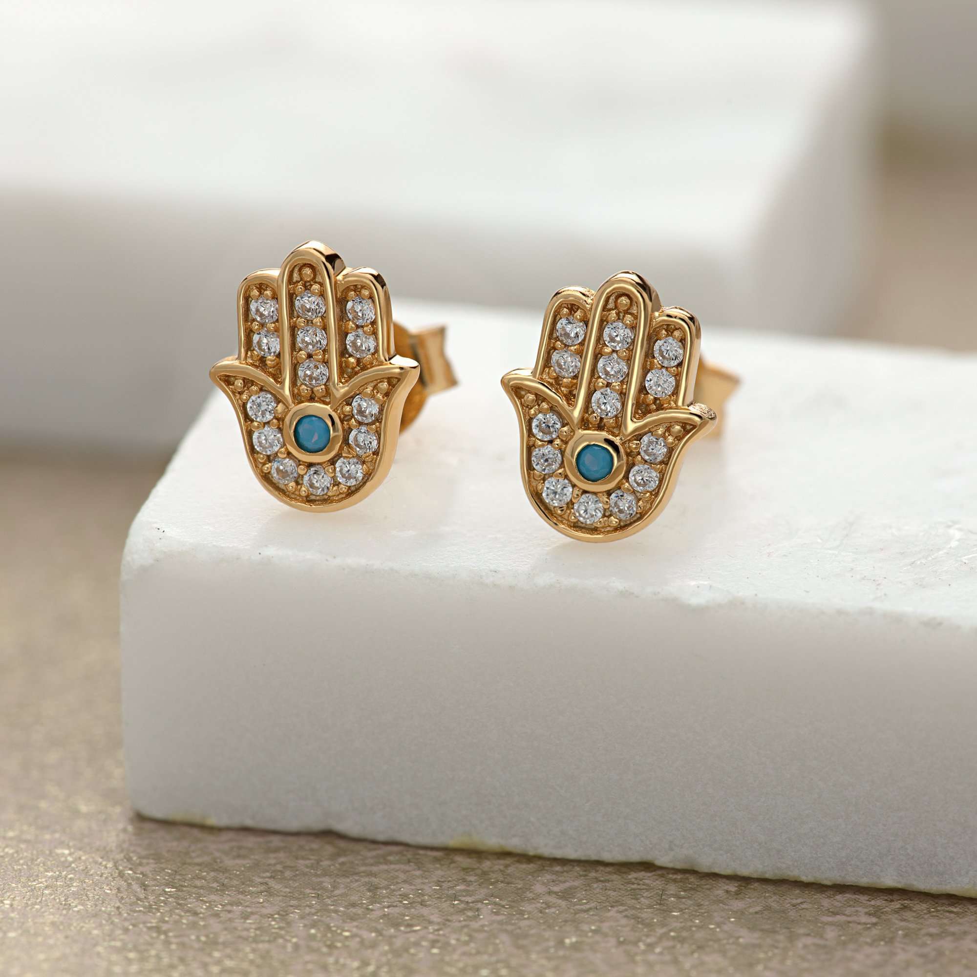  Gold Fatima Stud Earrings with Turquoise - by Scream Pretty